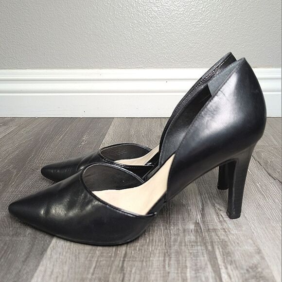 Franco Sarto Black leather Arrow D'orsay pointed toe heels pumps womens 7 - Picture 3 of 8